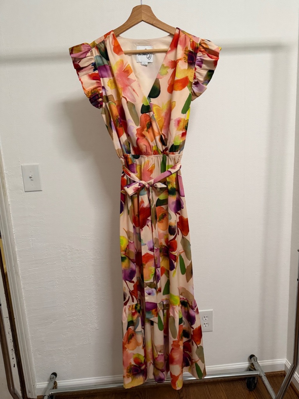 Sam Edelman Peach Floral Tie-Waist Maxi Dress